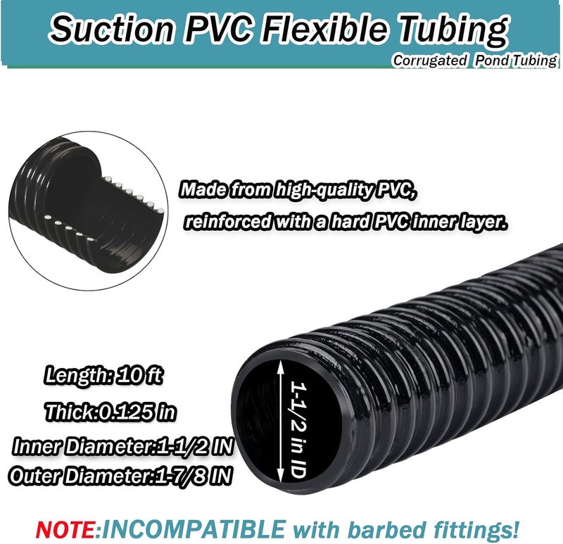 Geowaky Pond Tubing,1-1/2" x 10 ft PVC Flexible Pond Hose, Black Corrugated Waterfall Sump Pump Hose,Drainage Pipe, Kinkproof for Garden Ponds - Image 3